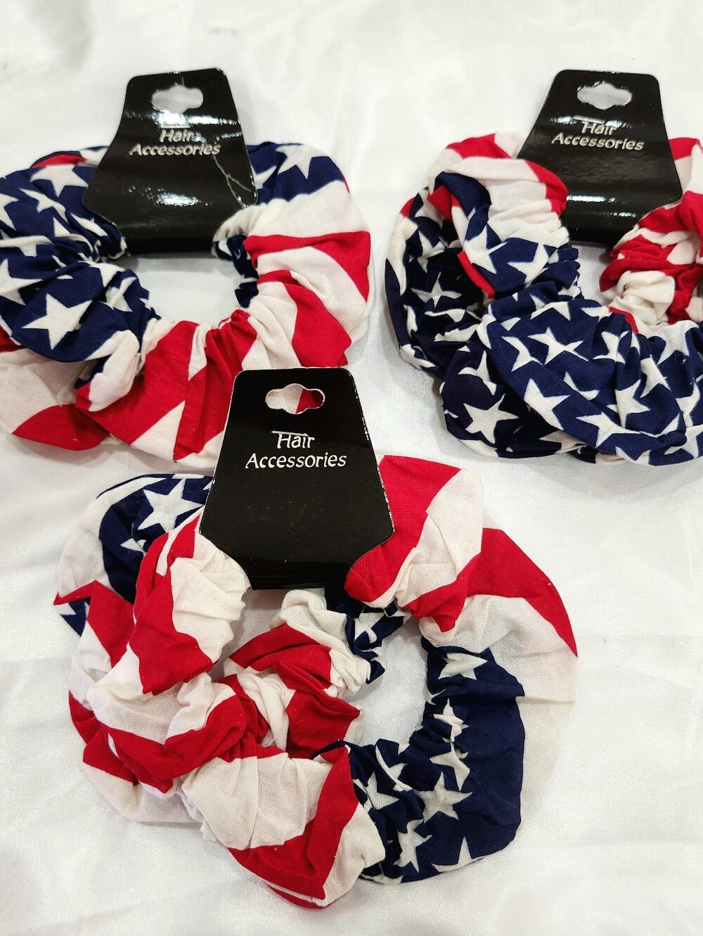 American Flag Star Stripe Scrunchies - Red White Blue Hair Accessories 6 Pack
